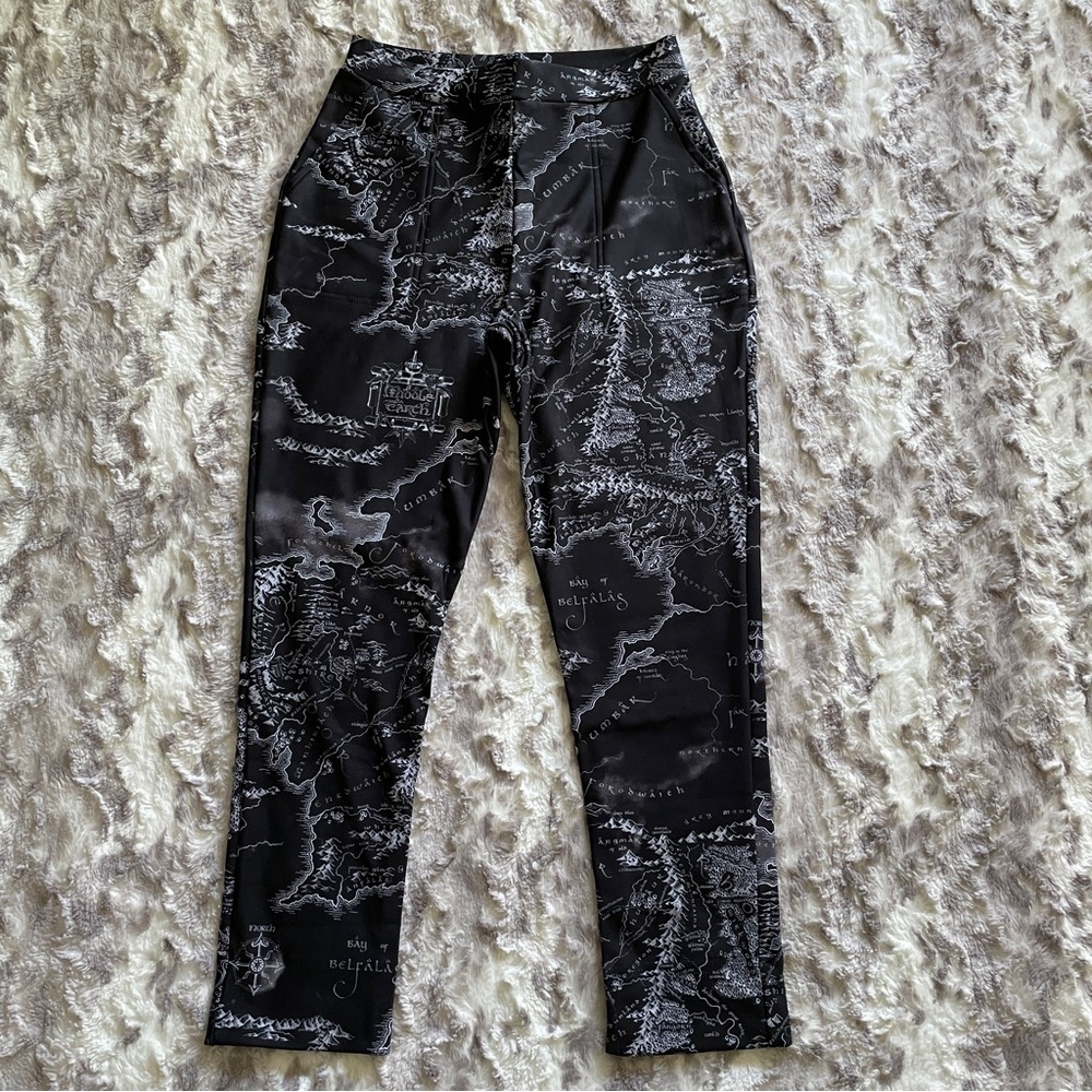 BlackMilk Middle-Earth Map Black Cuffed Pants